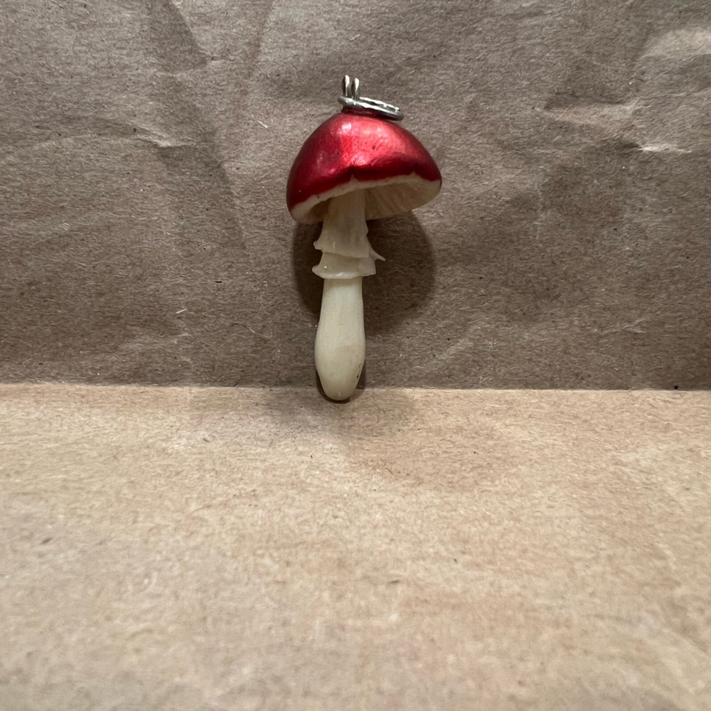 Handmade Clay Red and White Mushroom Pendant